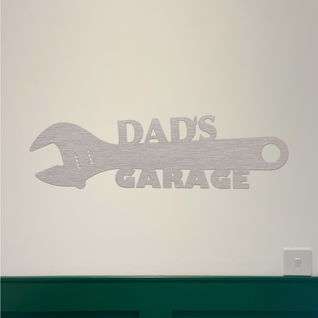 Dad's Garage Wall Art - Brushed Steel Spanner Design (25-35cm)