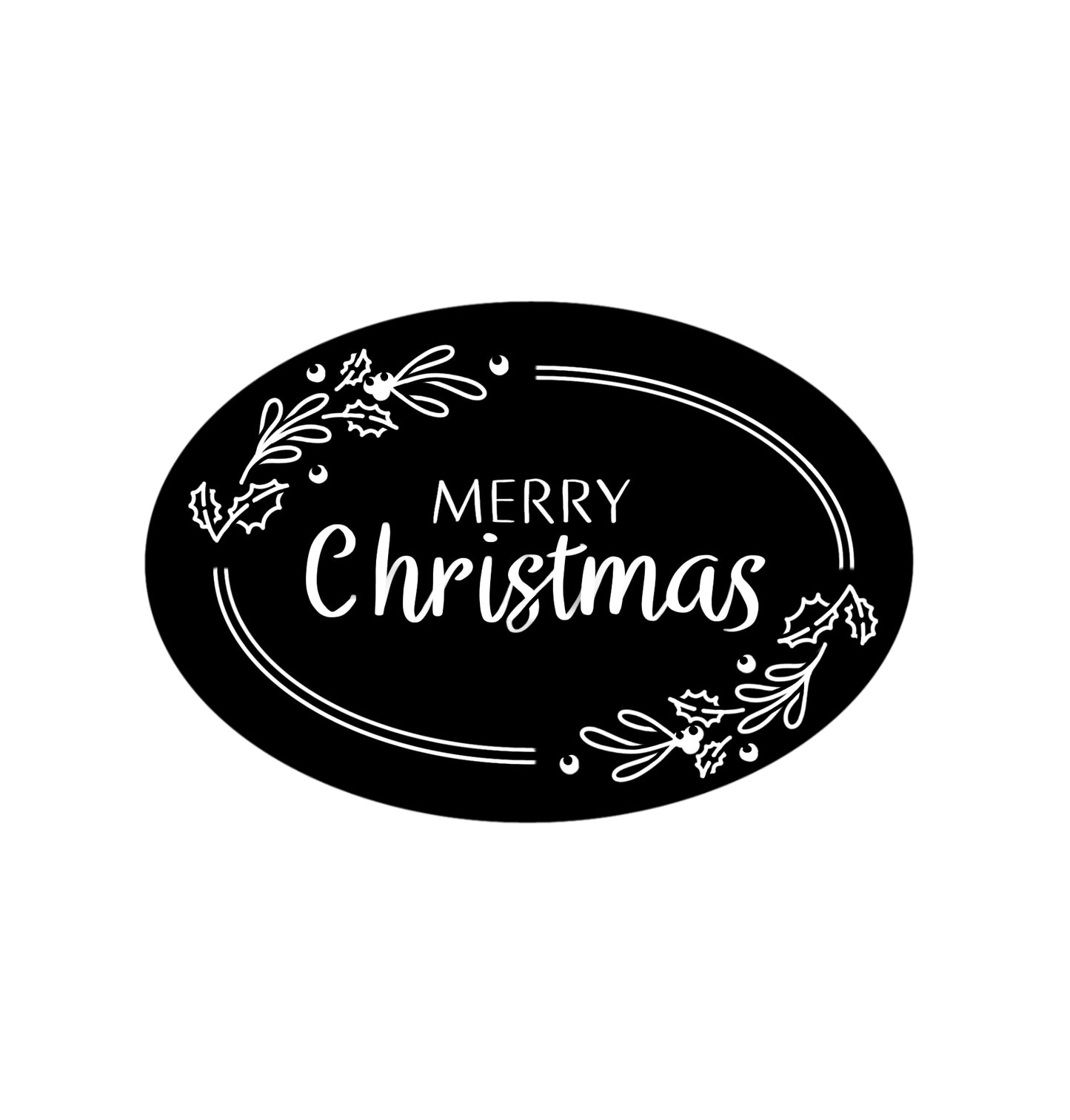 Merry Christmas Wall Art - Brushed Steel Oval (40-80cm)