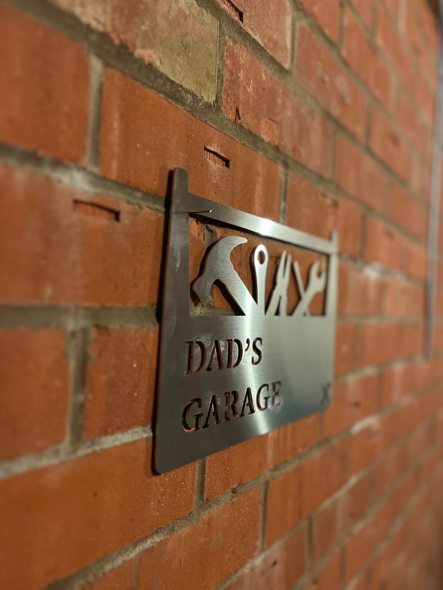 Dad's Garage Wall Art - Brushed Steel Toolbox Design (30-40cm)