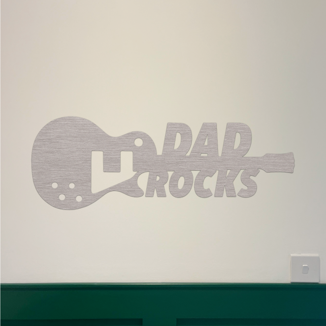 'Mum/Dad Rocks' Guitar Wall Art - Brushed Steel (30-42cm)