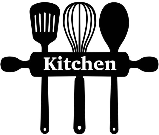 Kitchen Utensils Wall Art - Brushed Steel Sign (30-42cm)