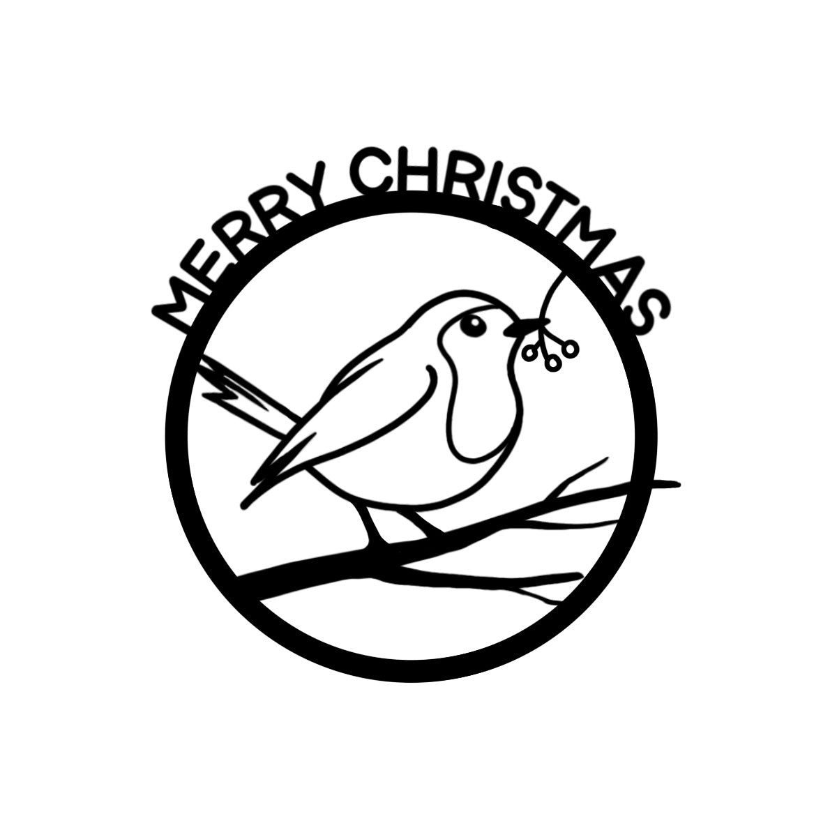 Merry Christmas Robin Wall Art - Brushed Steel (40-80cm)