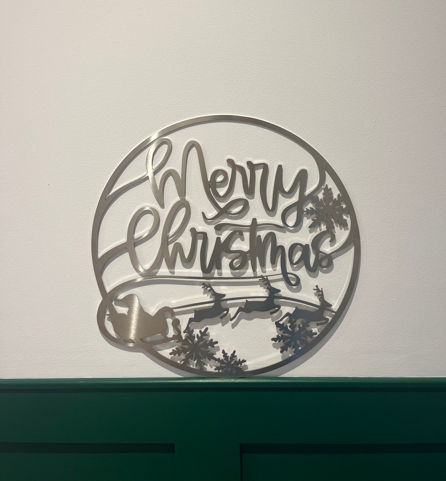 Santa's Sleigh Christmas Wall Art - Brushed Steel (40-80cm)