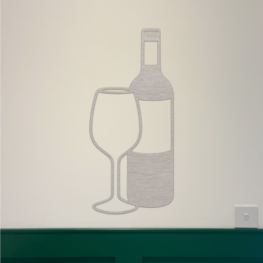 Wine Bottle & Glass Minimalist Wall Art - Brushed Steel (30-50cm)